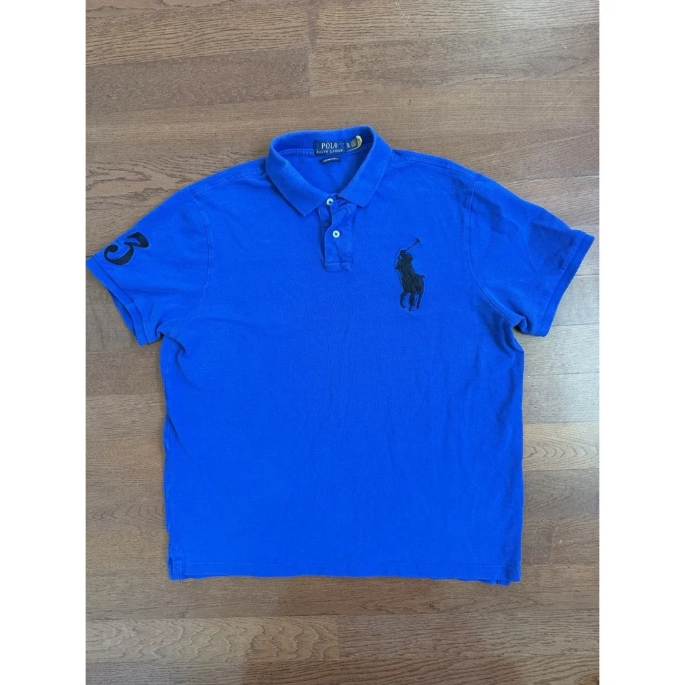 Polo Ralph Lauren Mens Royal Blue Big Pony Custom Slim Fit Mesh Polo Shirt XL